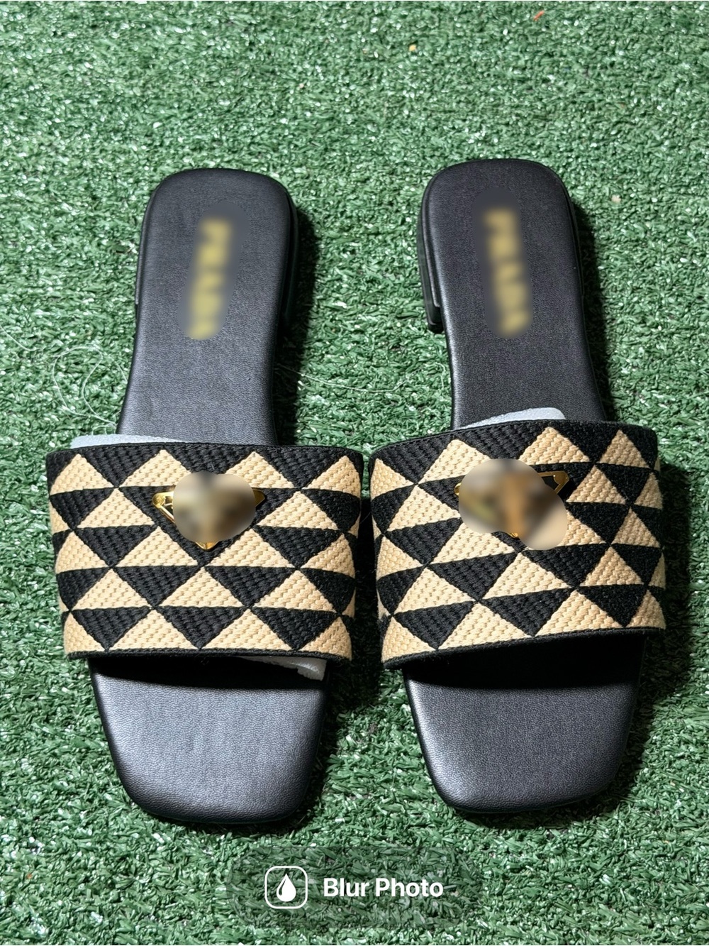 & Other Stories Black and Tan Geometric Slide Sandals